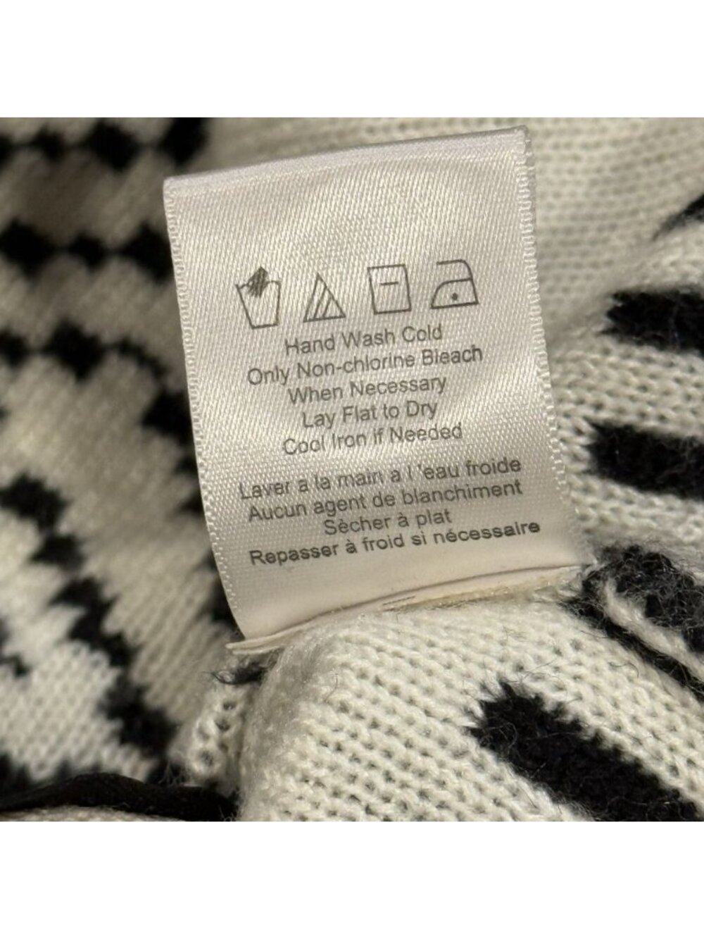 Icelandic Design Sz L Black White Wool Blend Cardigan Sweater Pockets Fair Isle - Picture 6 of 8
